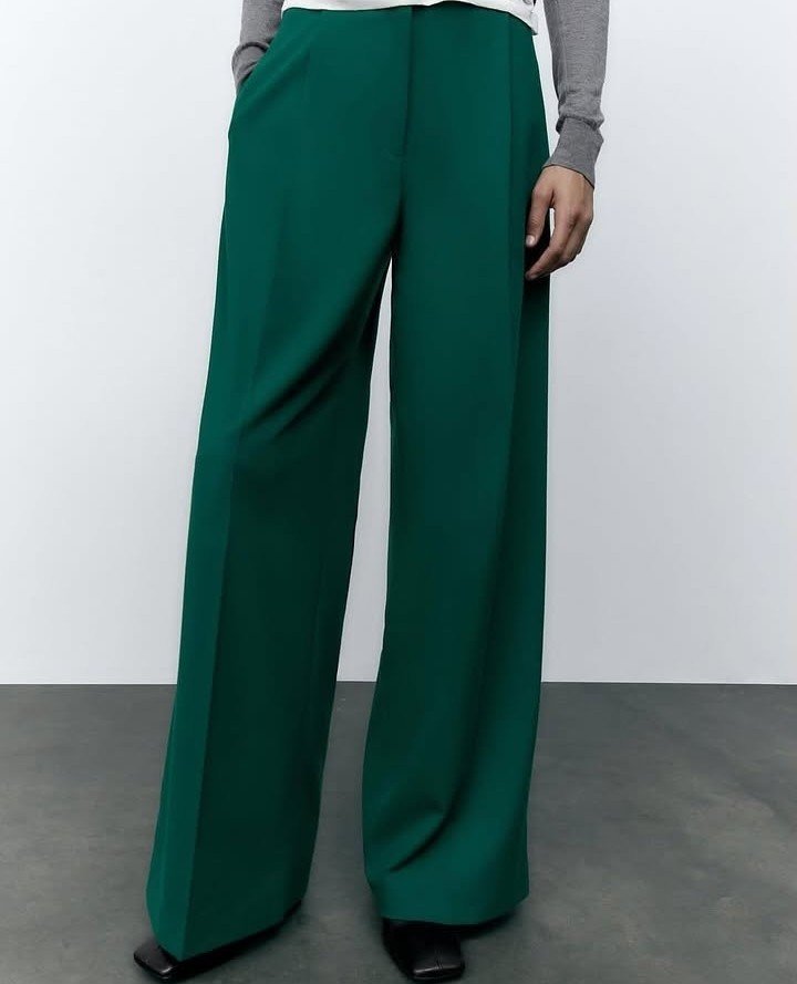 ZARA | PANTS AND JUMPSUITS| ELEGANT NWT WIDE LEG DARK GREEN PANT