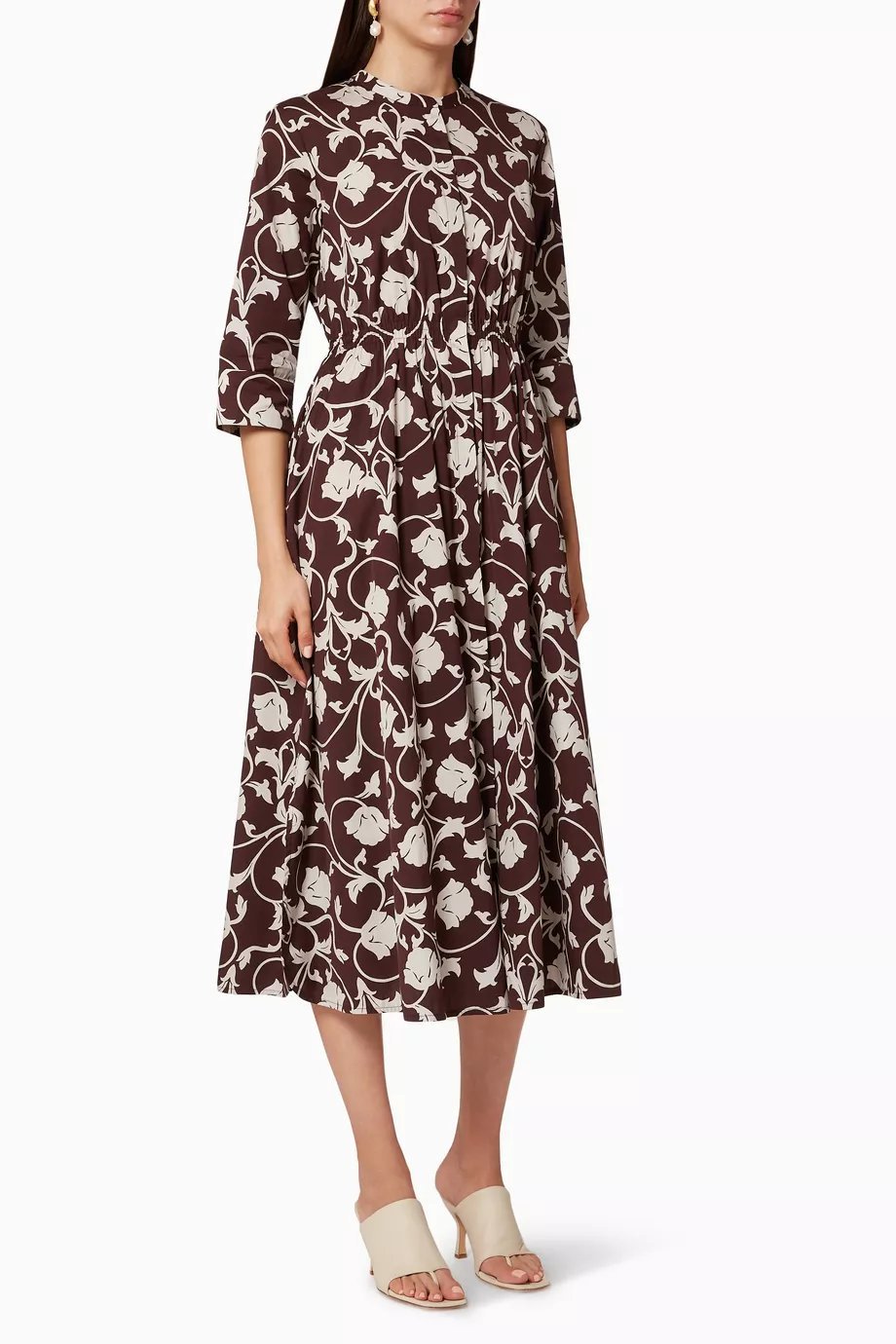 MAXMARA BROWN FLORAL COTTON MAXI DRESS 