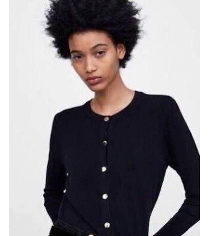 ZARA Gold buttoned Cardigan color Navy blue