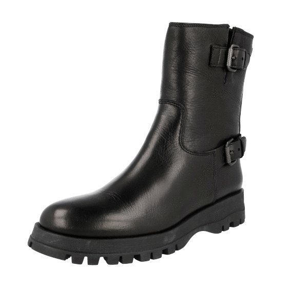 PRADA 100% AUTHENTIQUE | PRADA DEBOOTIES WINTER ANKLE HALF BOOTS / BOTTES MOTARD LOGO DOUBLE BOUCLE PRADA 