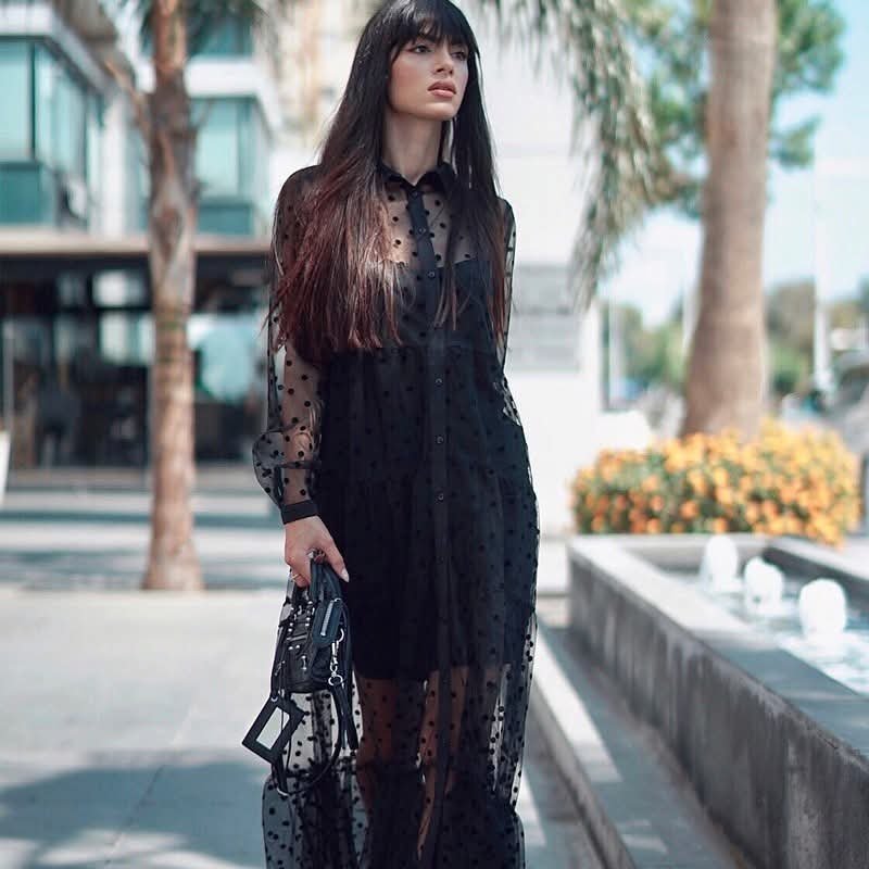 STUNNING ZARA POLKADOT SPOT TULLE MESH SHEER MAXI SHIRT DRESS