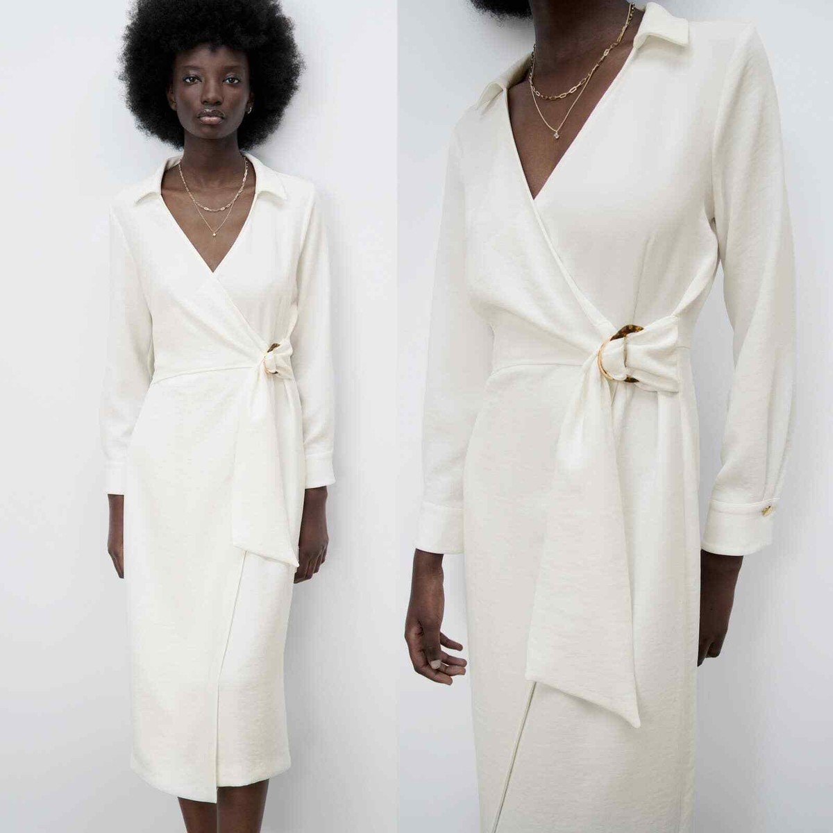 ZARA DRESSES | LONG SLEEVE WRAP DRESS BY ZARA - COULEUR ÉCRU 