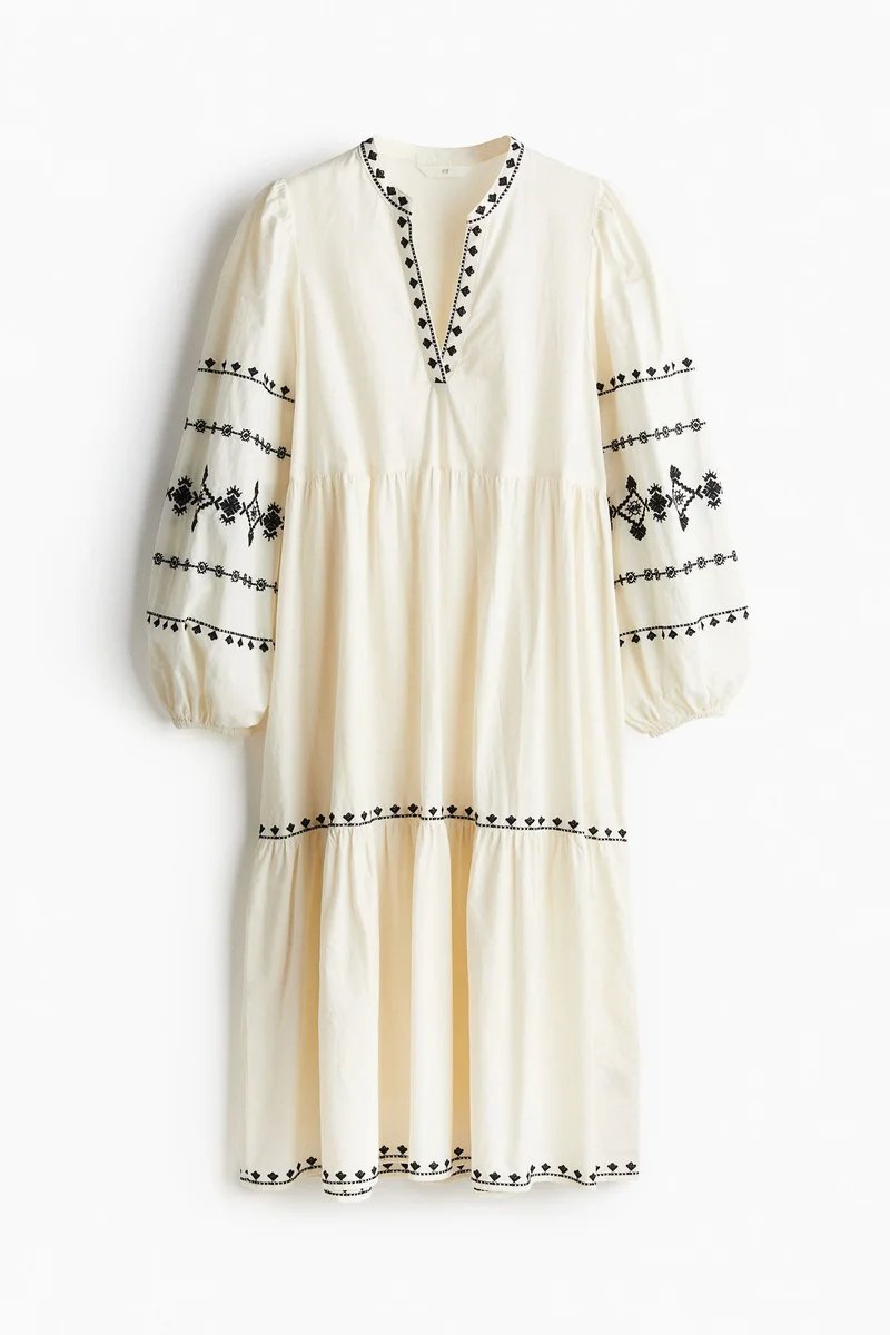 ROBE TUNIC DRESS BRODÉE COULEUR CRÈME | H&M