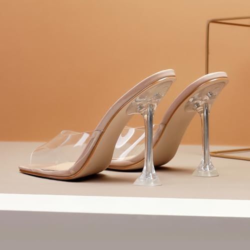 Nude Clear Heel Mule Sandals