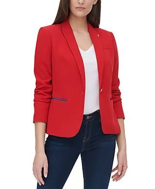 TOMMY HILFIGER AUTHENTIQUE | TOMMY HILFIGER PEAK-LAPEL SINGLE - BUTTON RED BLAZER WITH GOLD BUTTONS DETAILS