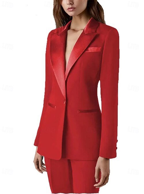 BLAZER ROUGE AVEC DÉTAILS COL, RABAT ET BOUTONS SATINÉS 