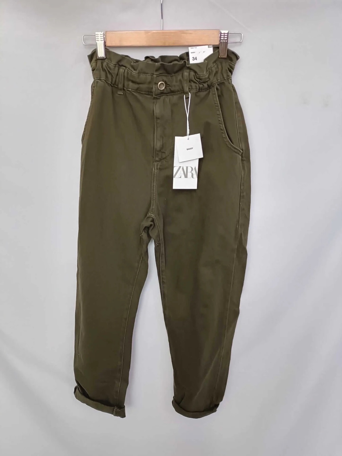 Pantalon Baggy Zara Vert Kaki - Taille 34
