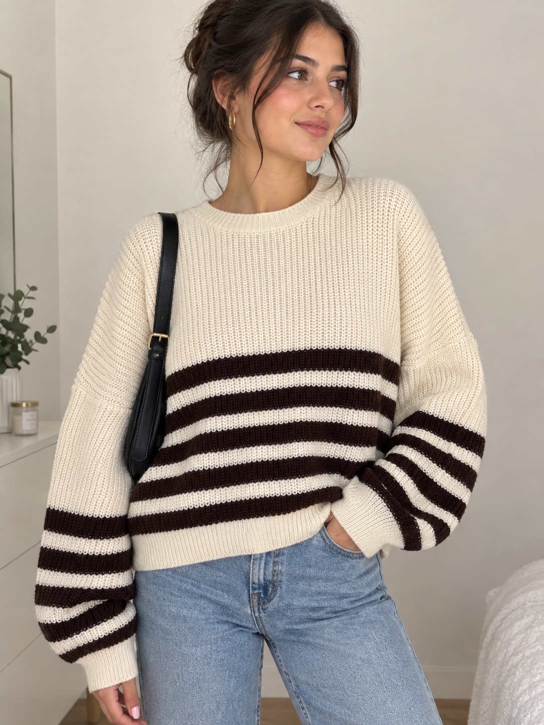 Pull oversize écru à rayures marron 🤎