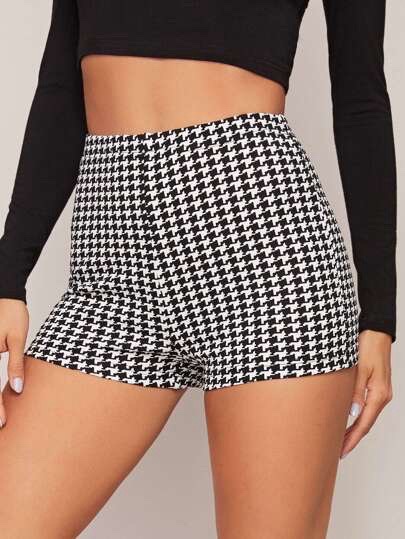 Mini-short chic taille haute pied-de-poule 🖤🤍