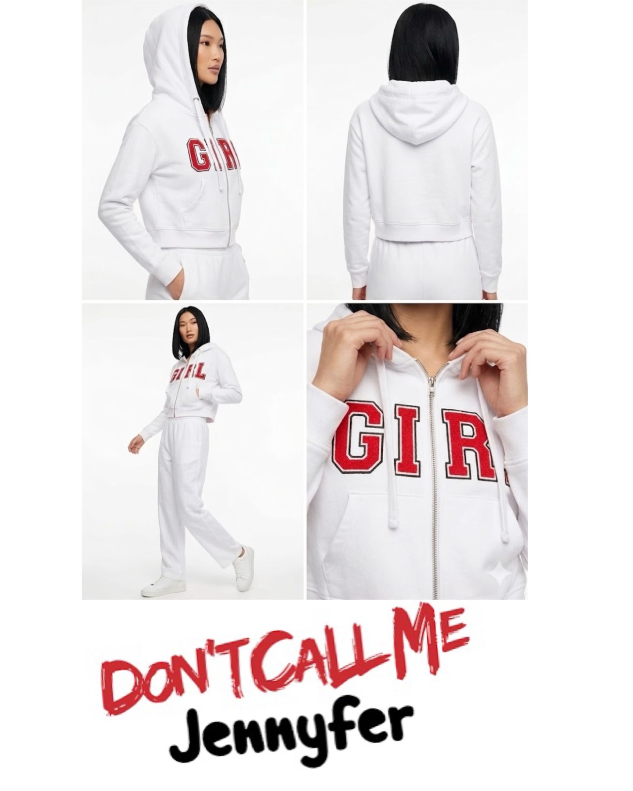 Veste courte à capuche blanche taille L.
