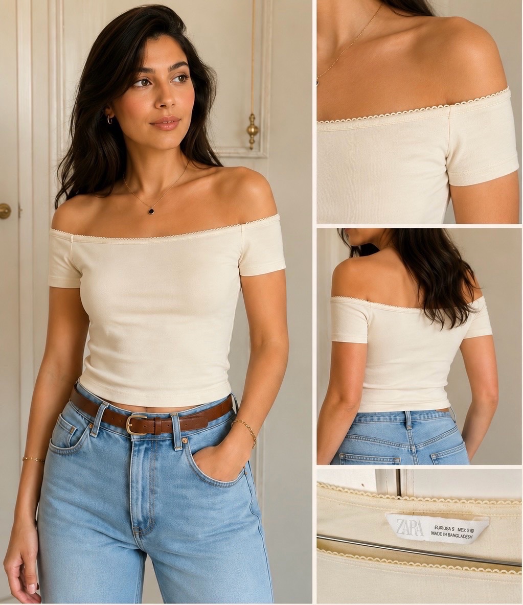 Top Bardot Zara Écru – Chic & Minimaliste ✨
