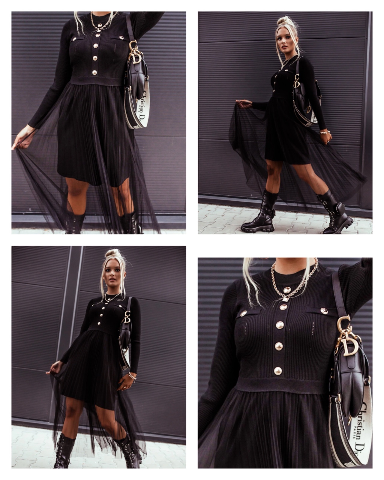 Robe noire avec boutons dorés 