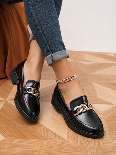 Mocassins noirs en cuir Liberto avec chaîne dorée 🖤