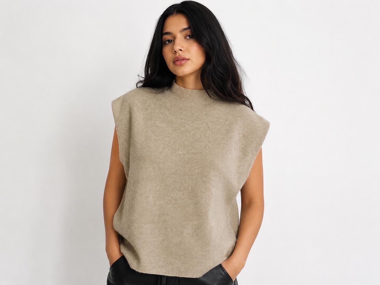 Pull oversize camel sans manches taille S