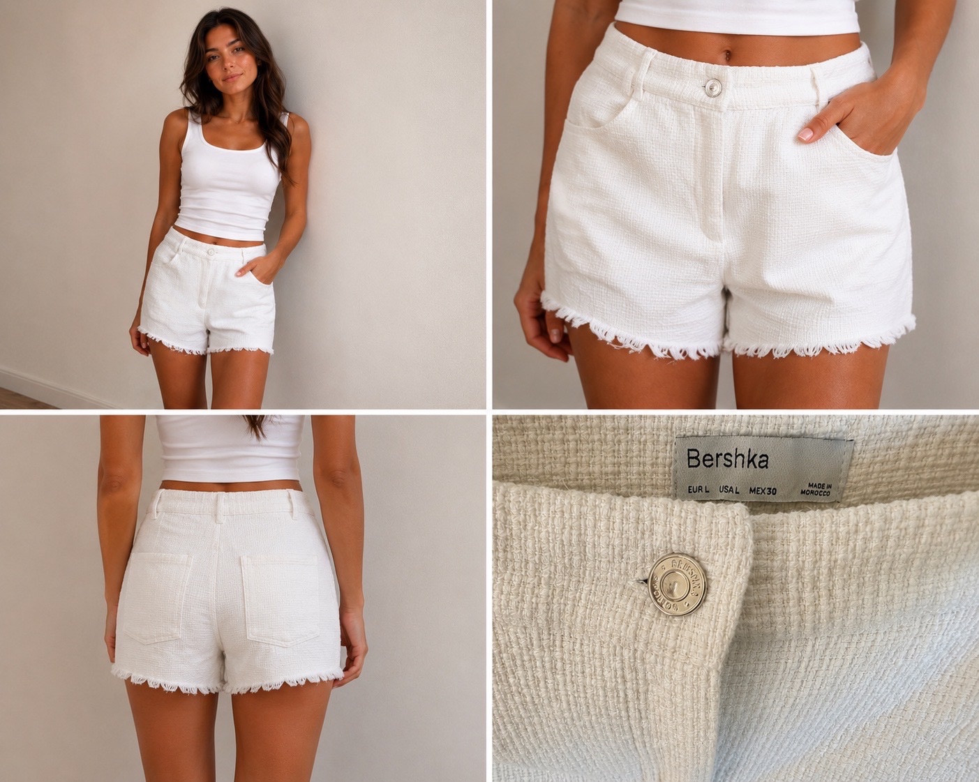 Short Bershka blanc texturé – Taille L 