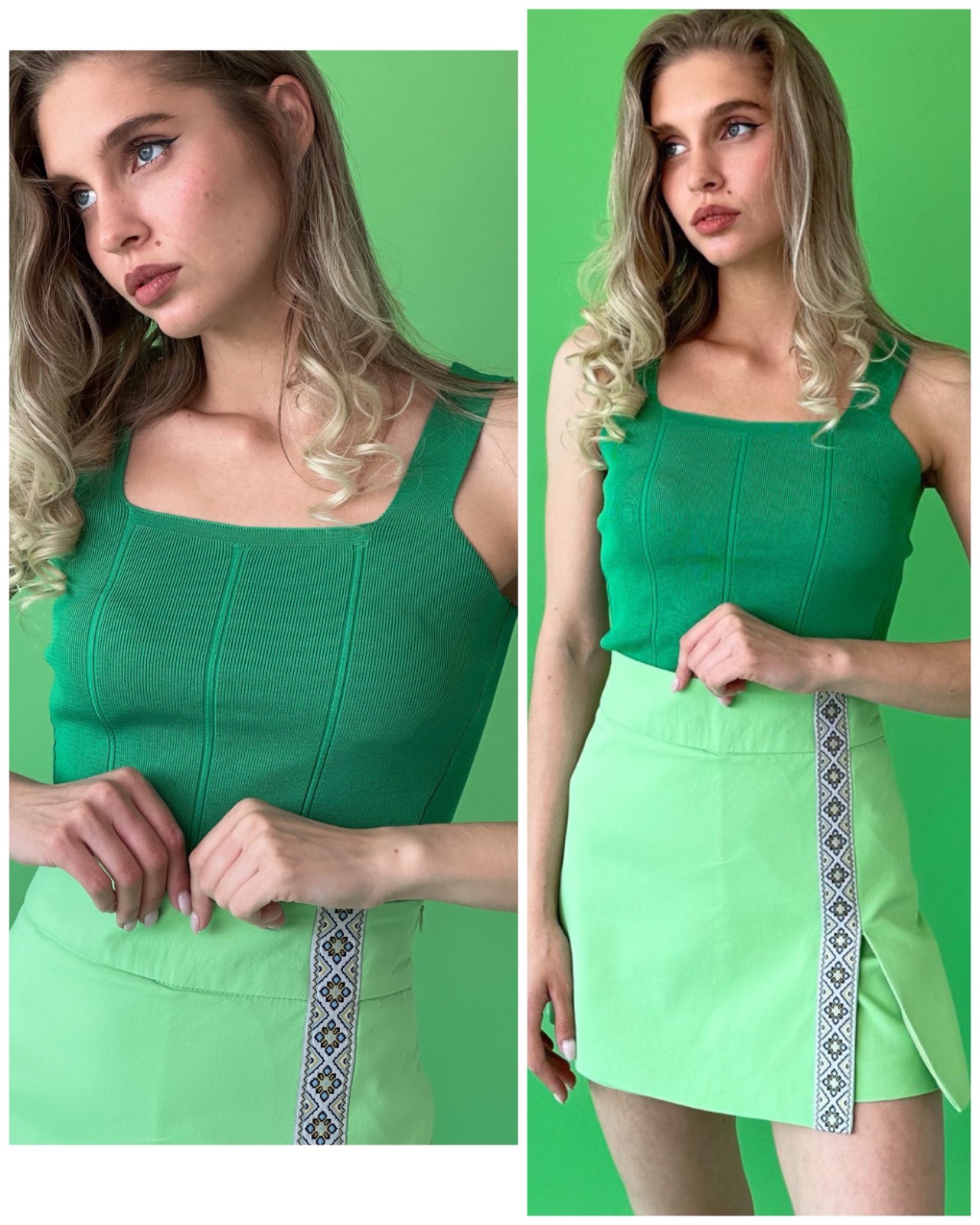 Débardeur style corset en maille côtelée structurée de couleur vert vif 💚