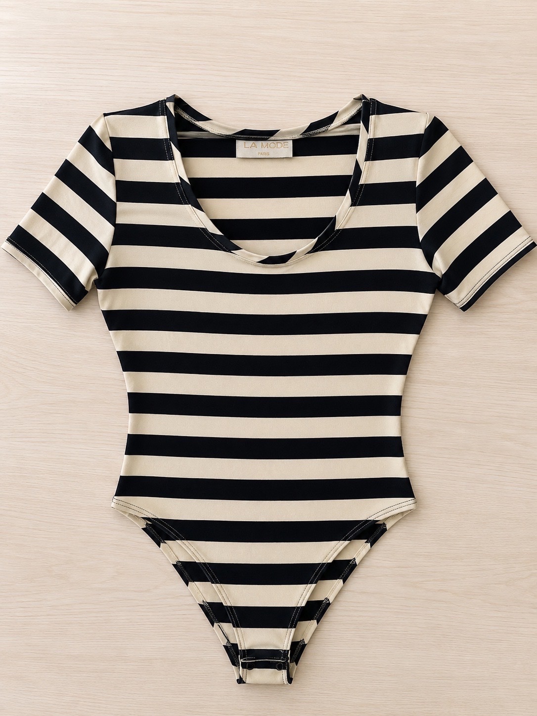 Pull en maille ecru a rayures noire 