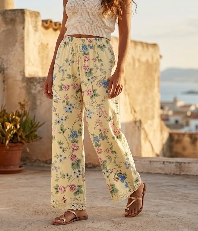 Vintage Floral Wide-Leg Lounge Pants
