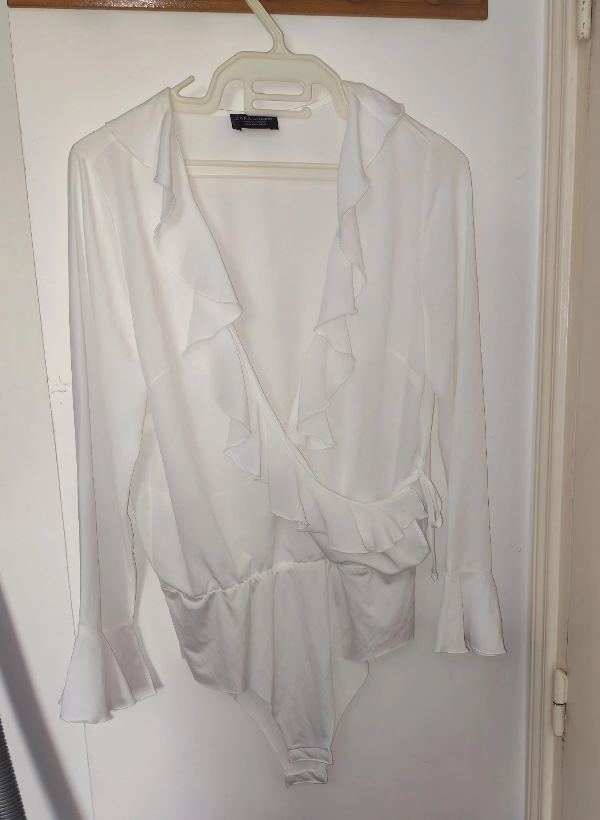 Zara white ruffle wrap bodysuit