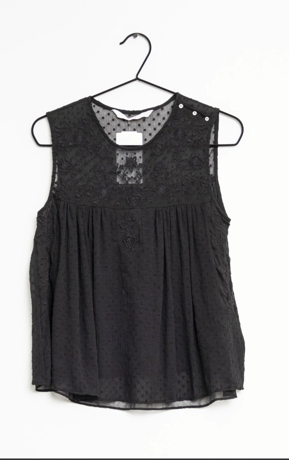 Superbe Haut Noir Style Babydoll / Bohème – Détails Broderie & Plumetis – Taille L