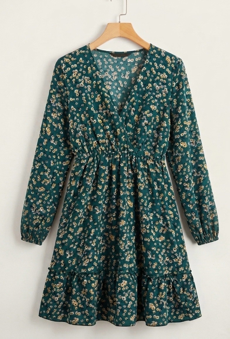 Robe chemise fleurie verte