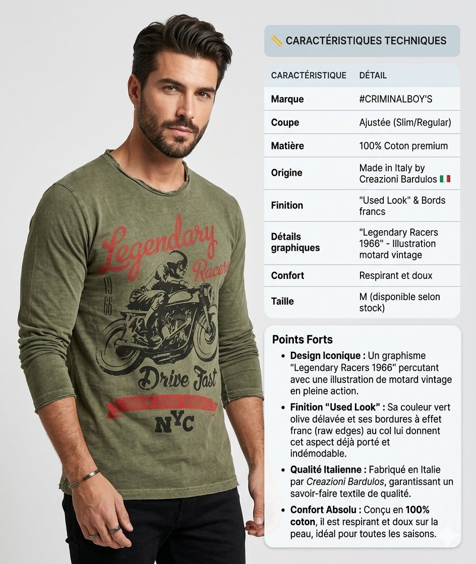 ​🏁 📢 T-shirt "Legendary Racers"🏍️ – Esprit Vintage & Ride Sauvage Authentique - Excellent état ✨ comme Neuf "Legendary Racers 1966" – Style Vintage & Qualité Italienne