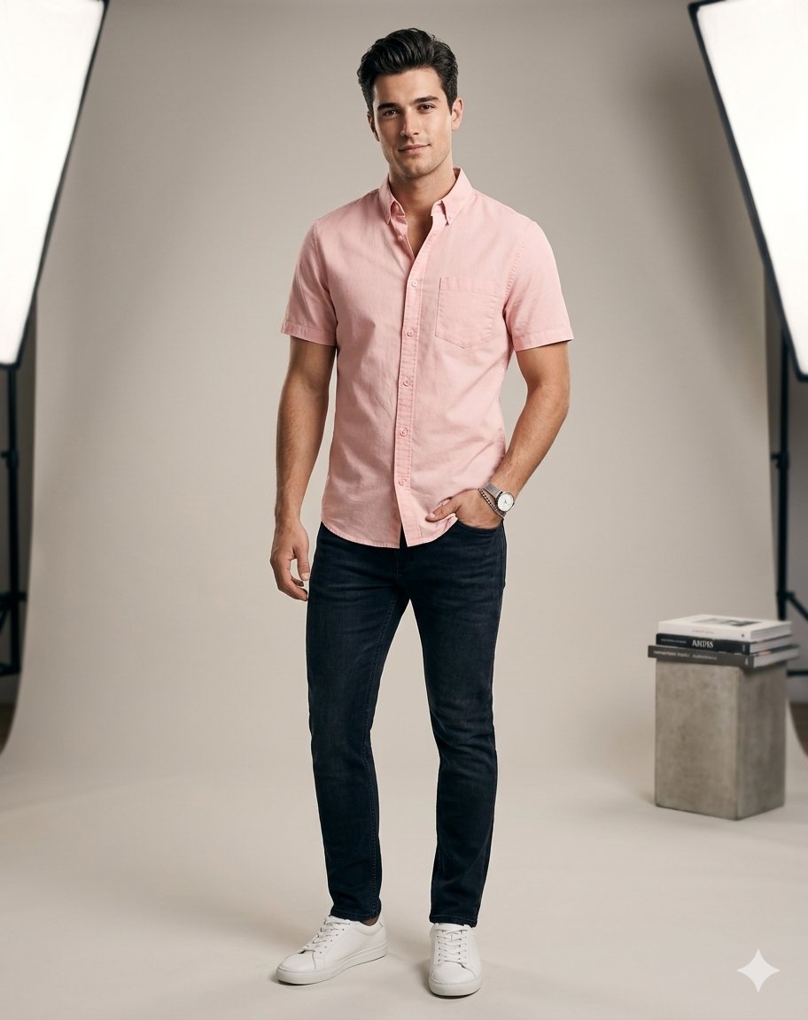 Chemise décontractée rose pâle H&M Divided - Taille M - 100% Coton #ChemiseHomme #HM #RosePale #LookEte #Dabchy #ModeTunisie