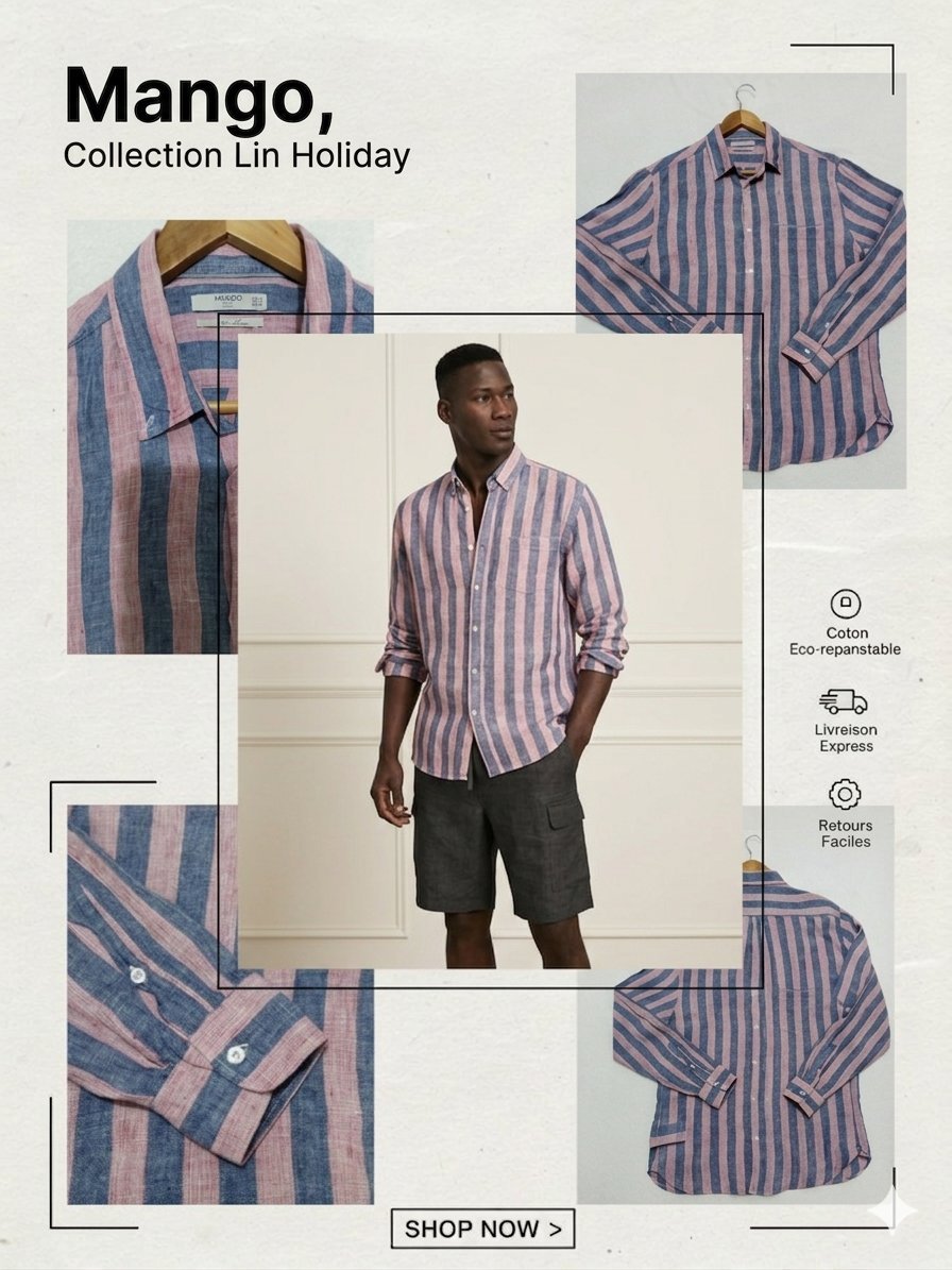 Chemise MANGO Homme 100% Lin - Collection Holiday - Taille M - État neuf 