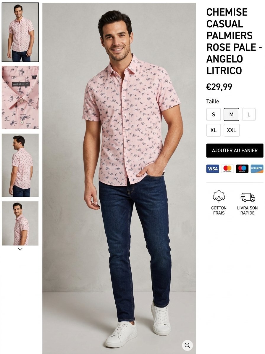 ⭐ Wonderful 💎 Chemise Angelo Litrico – Imprimé Tropical Palm – 100% Coton (Taille L) Excellent état ✨