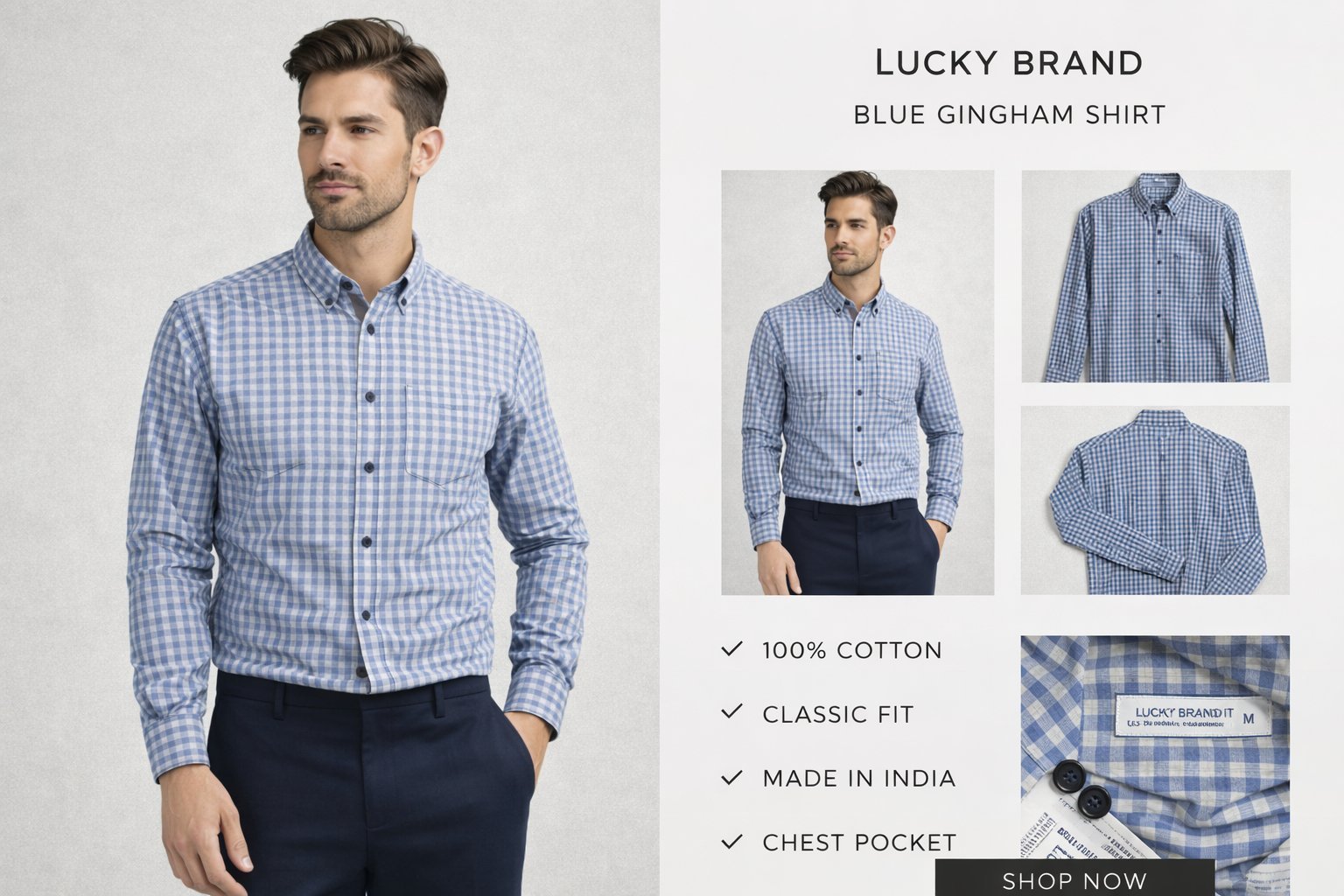 Chemise Homme – LUCKY BRAND Blue Gingham 💯 Coton Excellent état (neuf) "D'autres modèles disponibles dans mon dressing, prix réduit si vous en prenez plusieurs !"