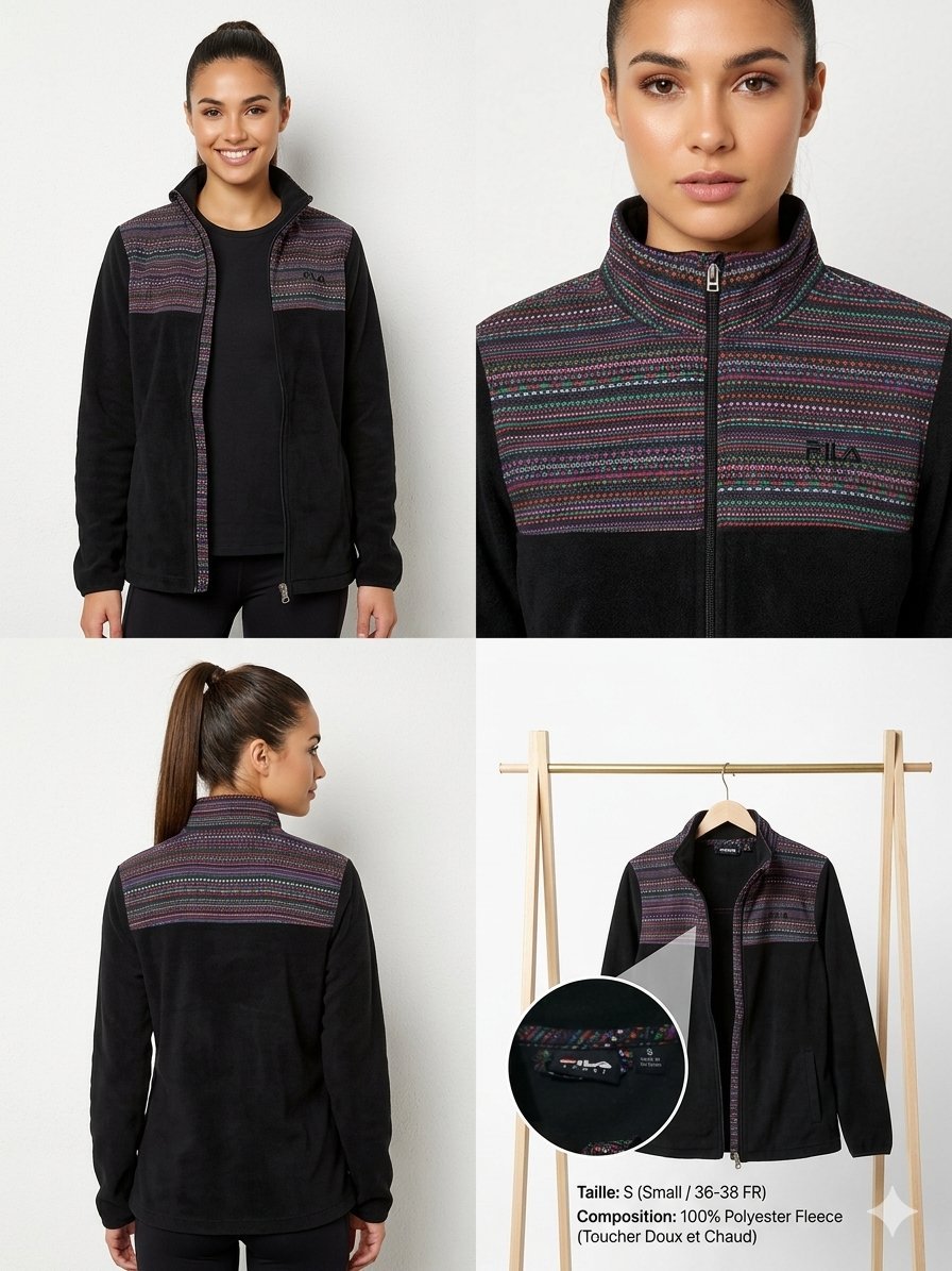 Veste Polaire FILA – Édition Motifs Ethniques – Taille S√M (36/38) Très bon état 🌟✨ ​Une pièce rare qu'on ne voit pas partout !