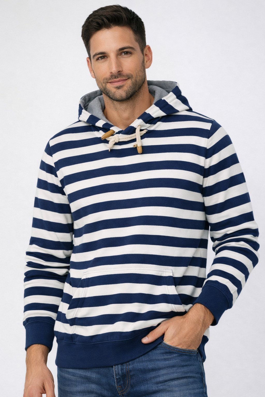 Sweat à capuche rayé bleu marine et blanc – Style marin – Taille L - Excellent état comme neuf ✨