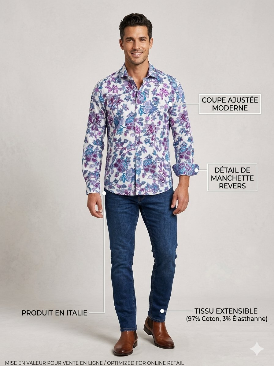 Chemise Italienne Haut de Gamme On Spirit – Motif Paisley Floral Unique – Stretch