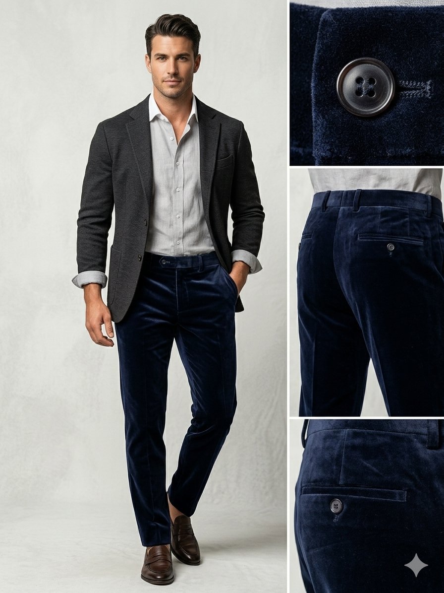 Pantalon de Tailleur Gianni Feraud en Velours Bleu Marine – Taille 40 (M)