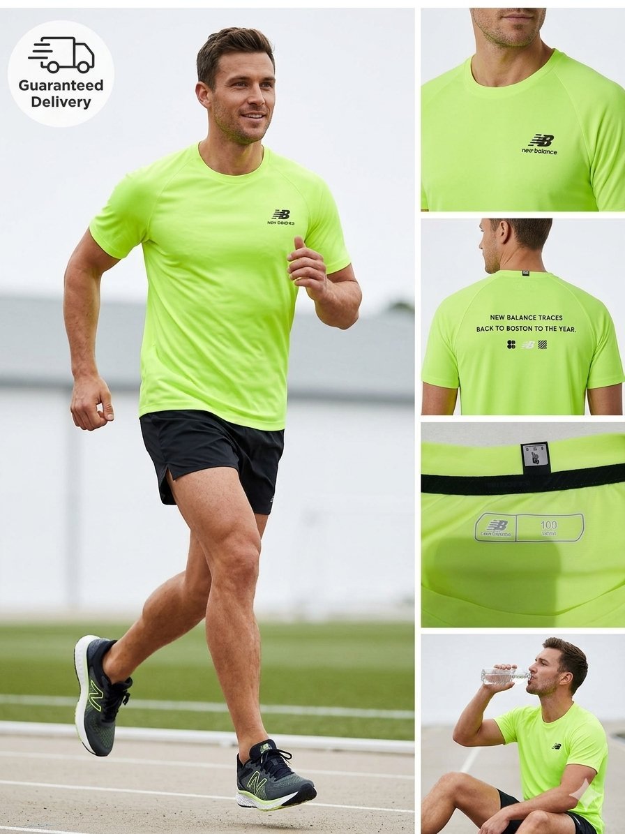 T-shirt de sport technique New Balance "Boston" Fluorescent - Taille M - Très bon état