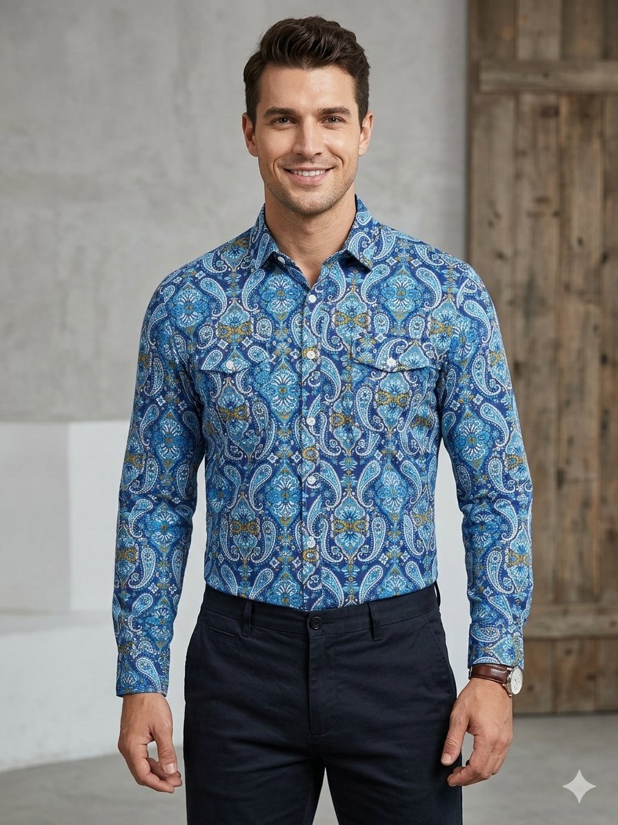 Chemise COOFANDY à Motifs Paisley – Style & Élégance #Imprimé (Paisley) Royal - Taille M - Made in India - État Neuf 