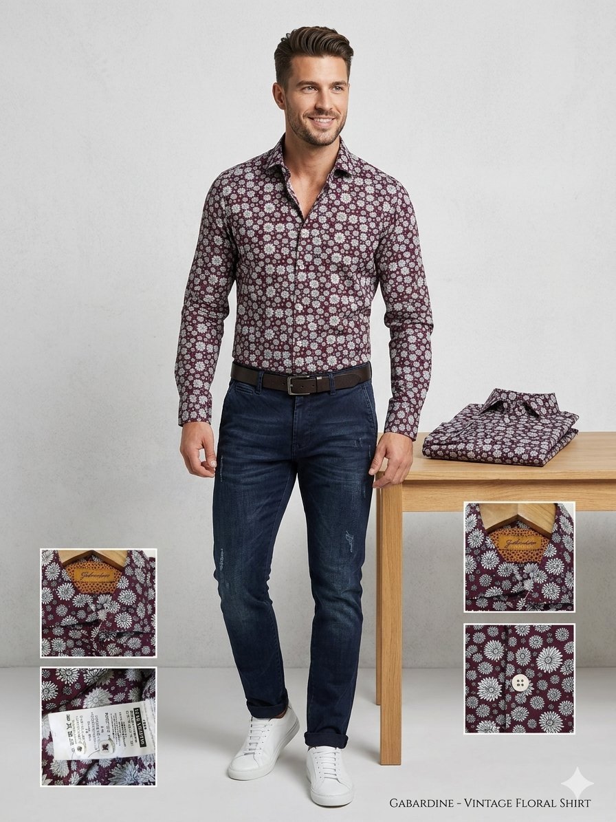 Luxury Shirt - Chemise Gabardine Luxury Vintage – Imprimé floral vintage - Made in Italy - Excellent état ✨💎