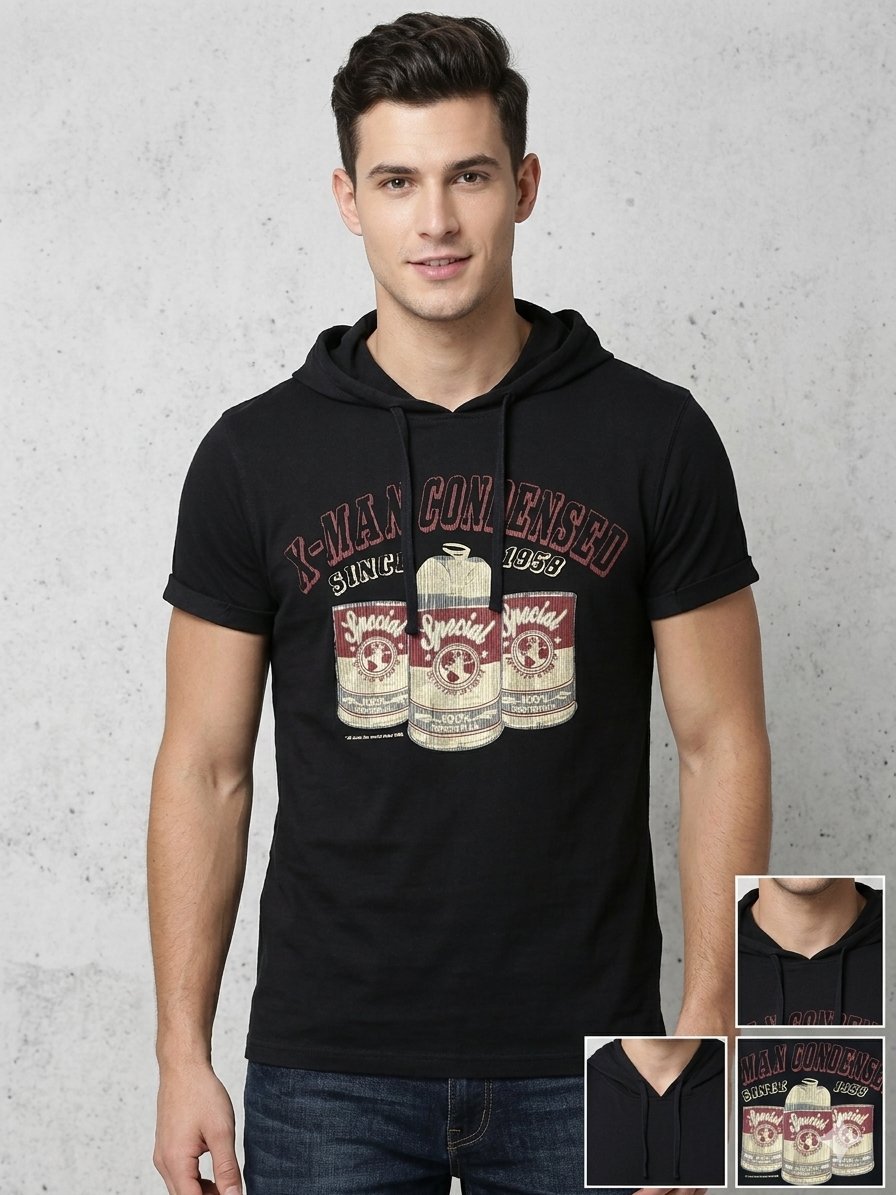  T-shirt à capuche noir "X-MAN CONDENSED" – Style original – Taille L - Très bon état​ - Une pièce confortable et facile à porter en toute saison
