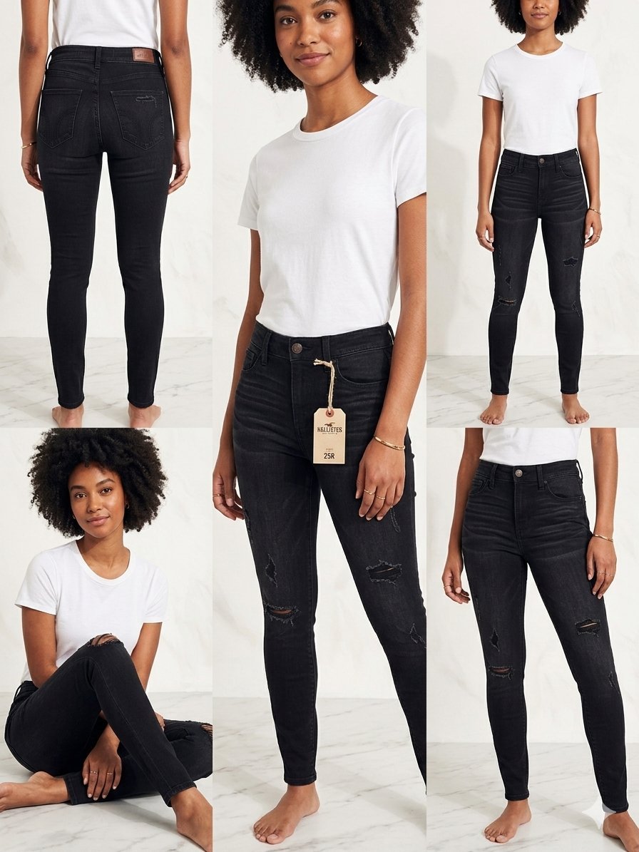 Jean Hollister High-Rise Super Skinny Noir Délavé Excellent état ✨ Neuf - Taille : 34 / XS (Correspond au W25 de la marque) #Parfait pour un look rock ou décontracté avec des sneakers ou des bottines !