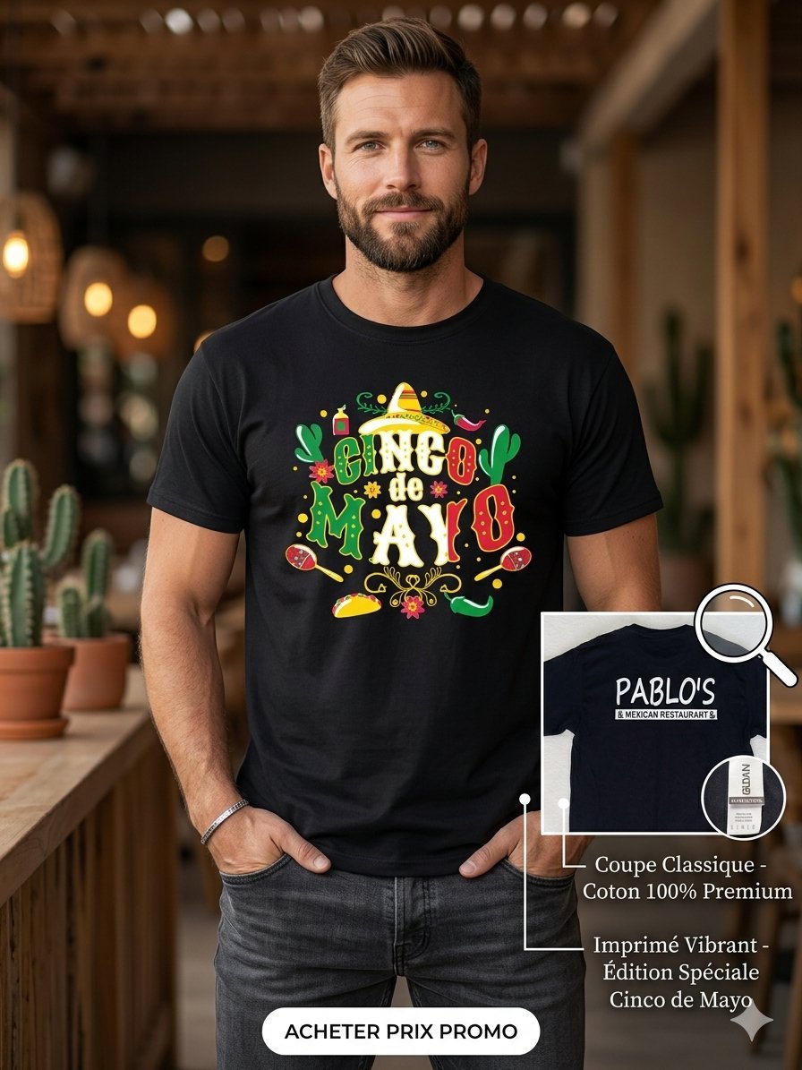 🌵 VINTAGE – T-Shirt Graphique "Cinco de Mayo" Noir – Style US - Excellent État