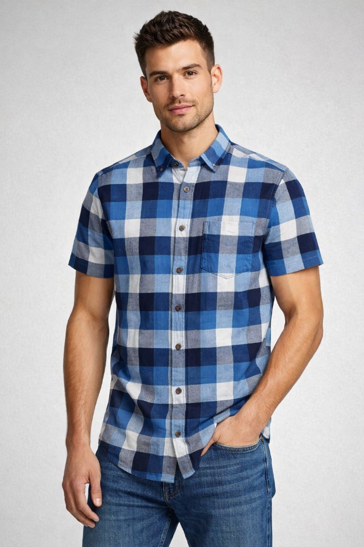 🧥 Chemise à carreaux bleus PRIMARK (9amraya 3al coton haute qualité)– Taille S Style Casual chic, idéale pour un look décontracté et soigné. Matière 100 % coton – tissu doux et respirant
