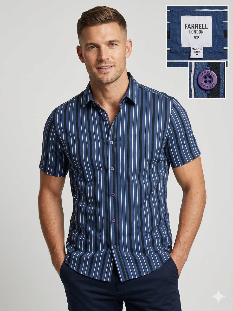 Superbe Chemise Farrell London - Rayures Verticales Marine & Noir - Taille M - Excellent état