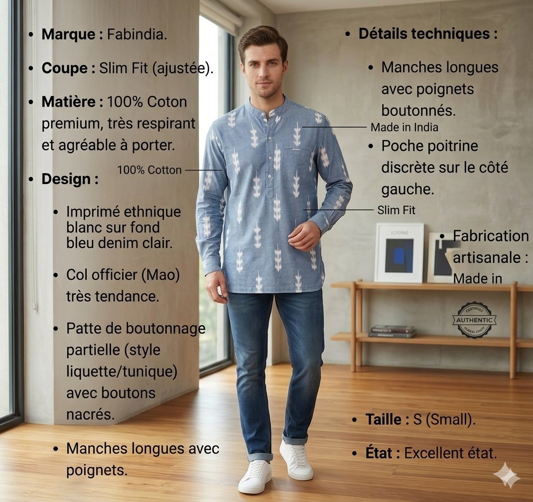 Chemise Fabindia Slim Fit – 100% Coton – Style Ethnique Chic