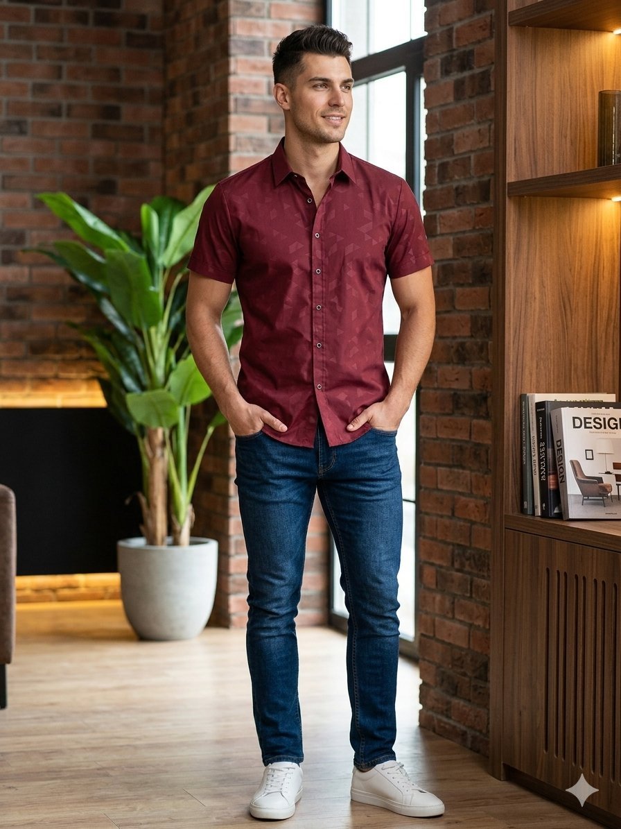 Superbe Chemise bordeaux à motifs géométriques – Chic & Moderne Taille M Excellent État #ModeHomme #Bordeaux #ChemiseGeometrique #Chic #Dabchy #LookDuJour #Menswear