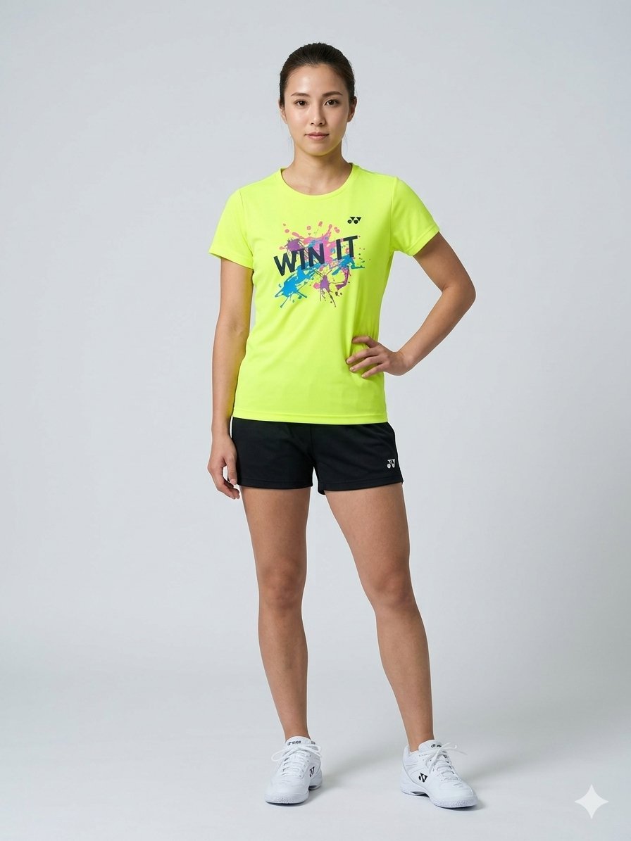 T-shirt de Sport Yonex Neon – Modèle "WIN IT" – Neuf avec Étiquettes Taille 95 équiv M #Yonex #SportswearTunisie #TenueDeSport #TennisStyle #E-Dressing #NWT #FashionSport