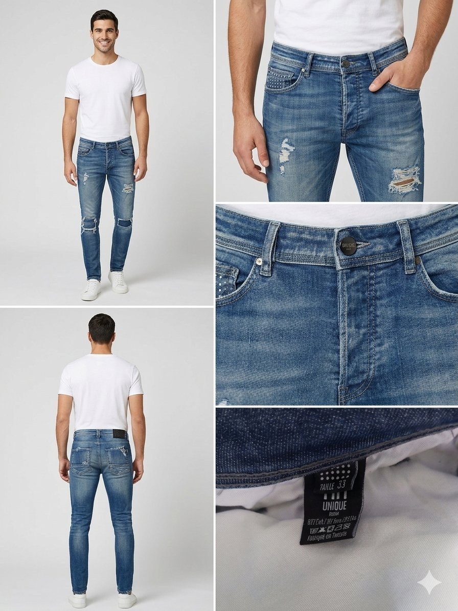 Excellent Djean Skinny Bleu Déchiré/Destroyed UNIQUE DHM – Taille 33 (L) – Super État