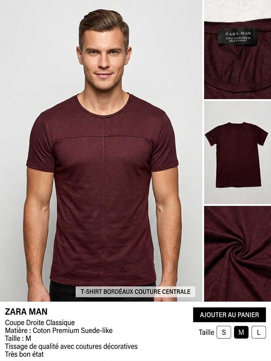 Superbe T-shirt ZARA MAN – High quality #Bordeaux – Effet Peau de Pêche – Taille M - Excellent état ✨ #ZaraMan #Bordeaux #TshirtHomme #SuedeTouch #Casual #ModeHomme