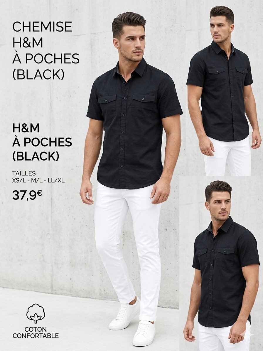 Chemise [9amraya 3al coton] H&M Homme Noire - Taille M - Lin/Coton excellente qualité - Très bon état comme neuf