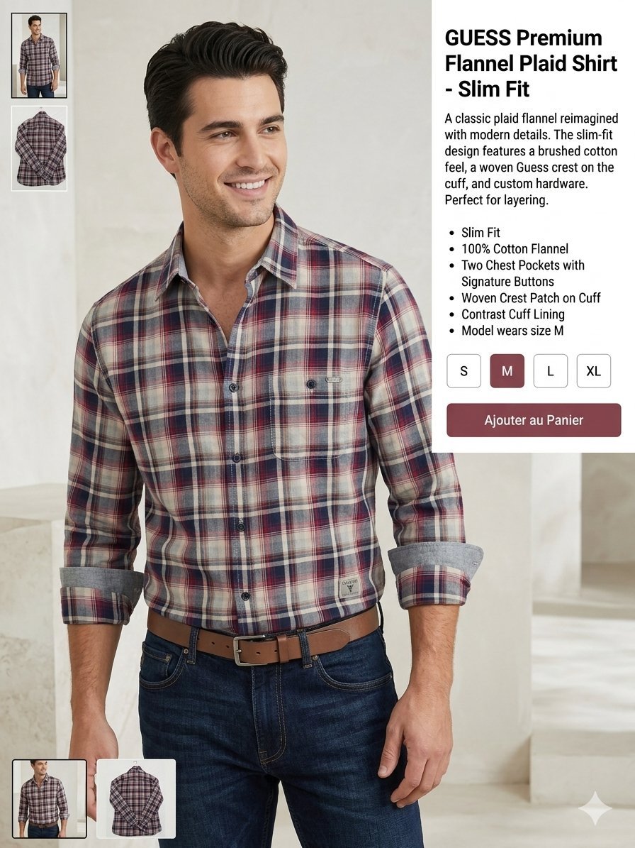 Chemise GUESS Premium Flannel - Slim Fit - État Neuf