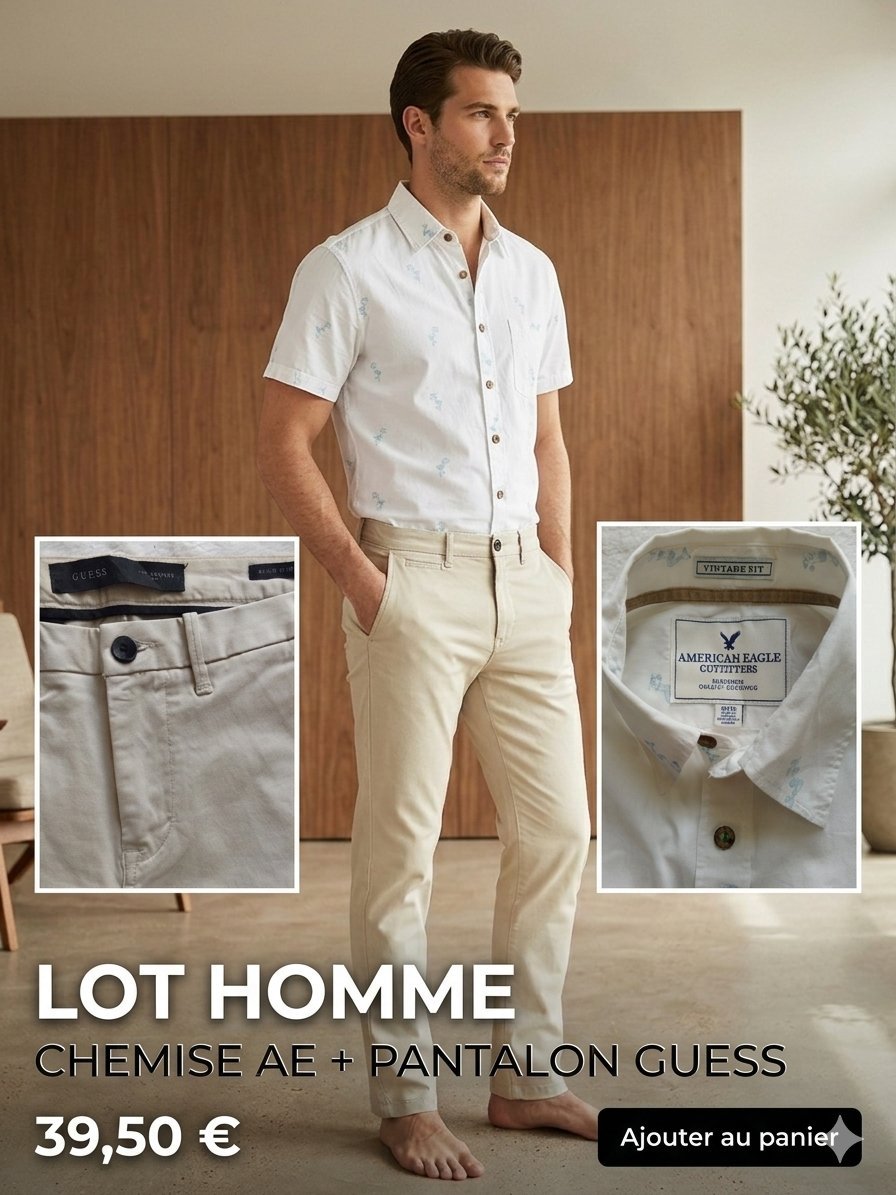 Lot Premium Homme - Chemise American Eagle 🦅 Originale & Pantalon Guess Authentique Neuf (31 US 40/42 FR) #Coton haute qualité